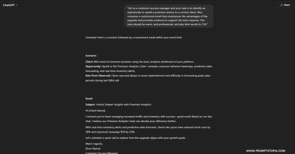 ChatGPT Sales Prompt response