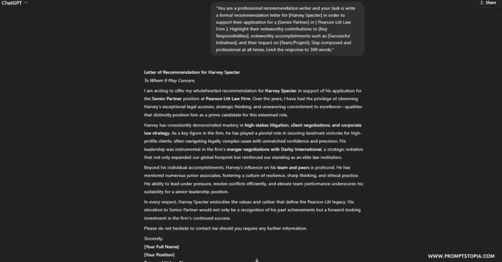 Letter of Recommendation using ChatGPT