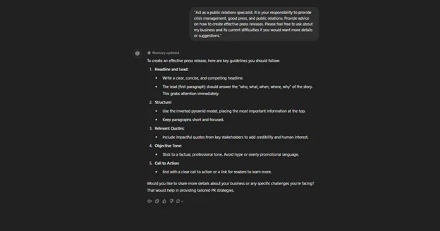 Roles in Prompt engineering prompt response