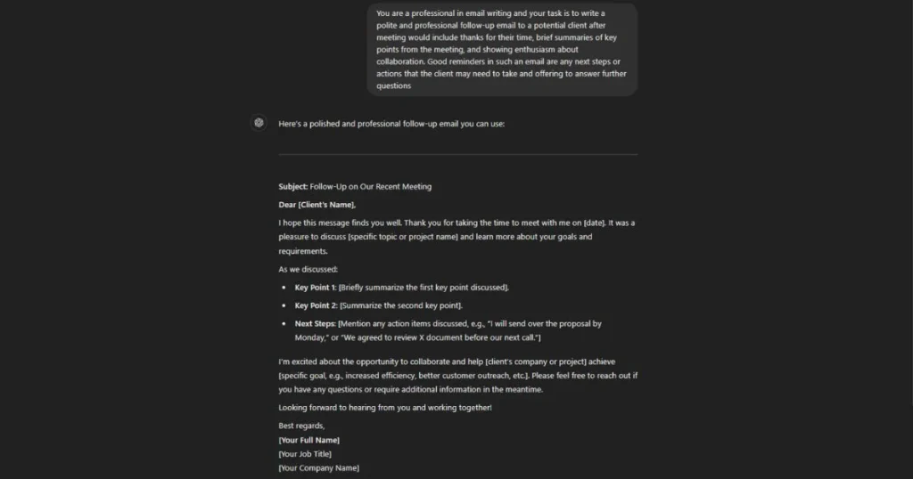 ChatGPT prompt for email response 