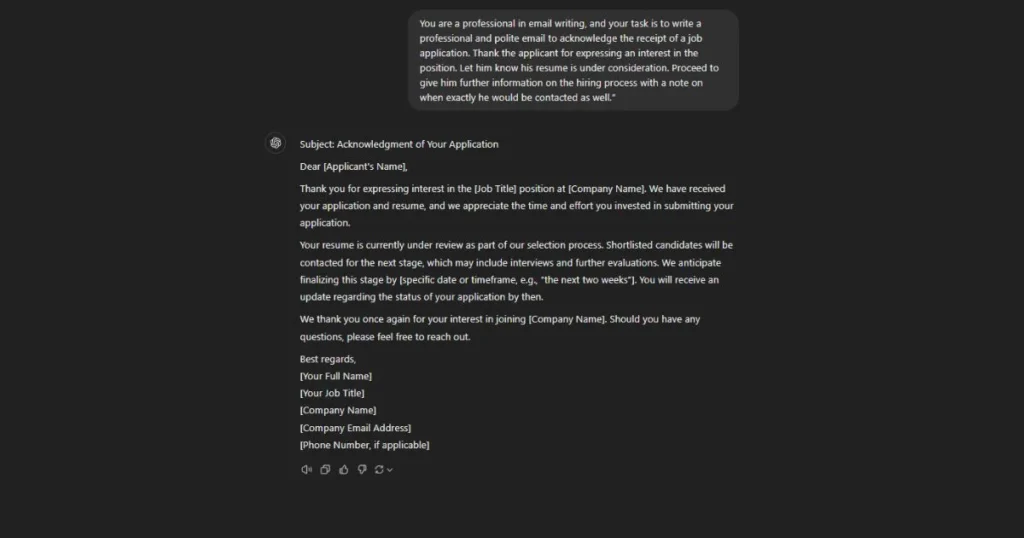 ChatGPT prompt for email response 