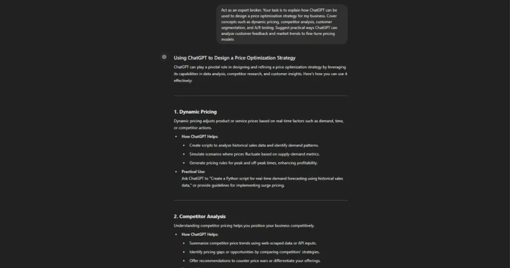 Prompt to pricing optimization techniques