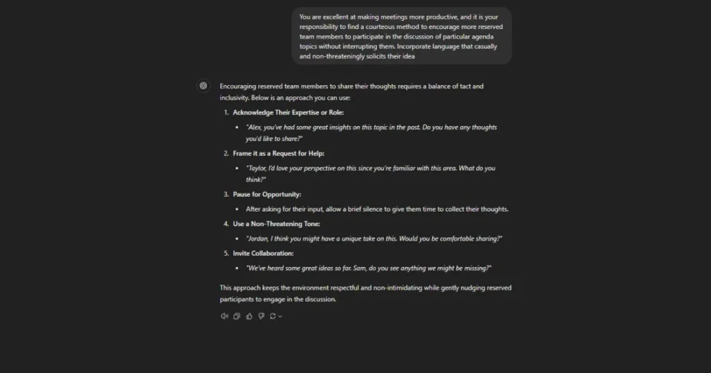 ChatGPT Prompts to Enhance Meeting Efficiency Prompt response
