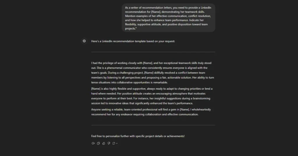 LinkedIn Recommendation ChatGPT Prompt