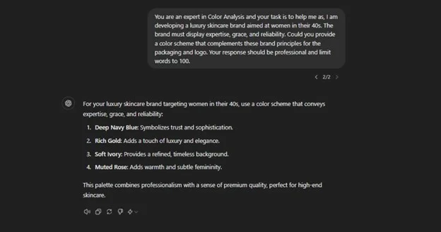 ChatGPT for color analysis prompt response