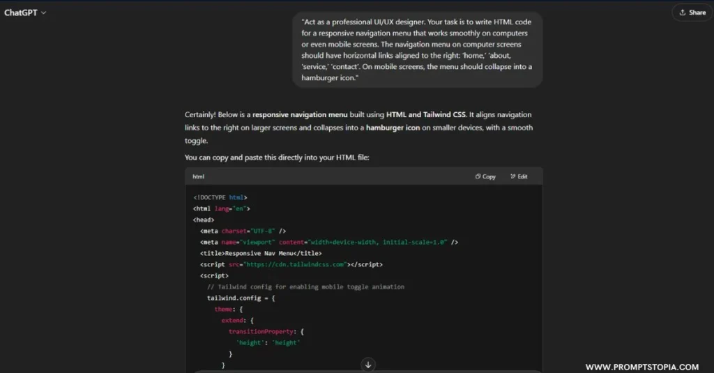 ChatGPT to generate HTML prompt response