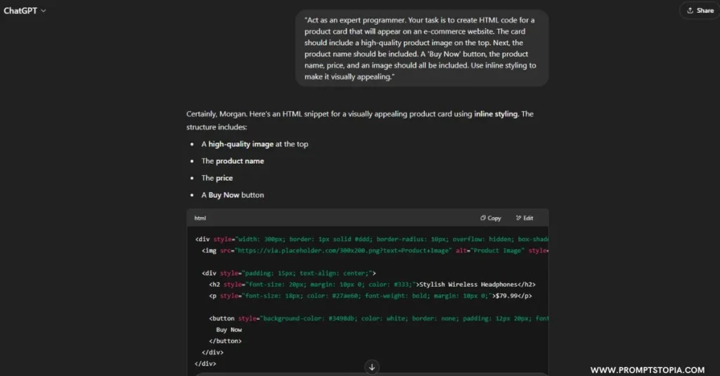 ChatGPT to generate HTML prompt response