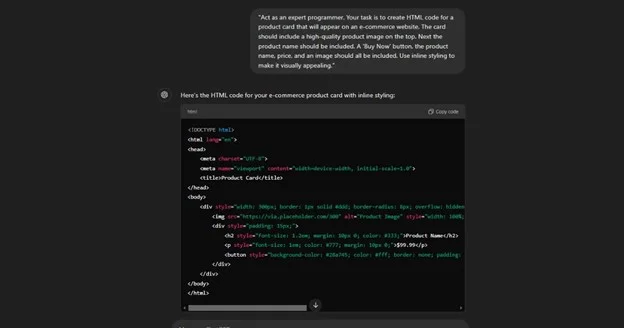 ChatGPT to generate HTML prompts response