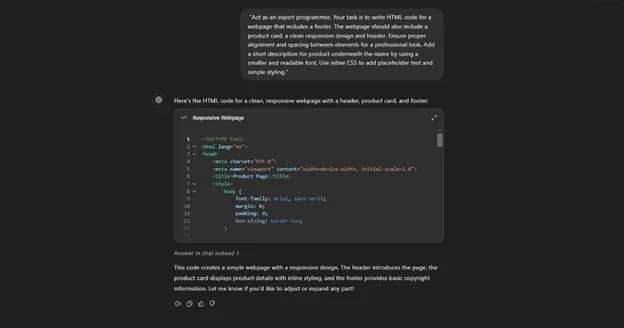 ChatGPT to generate HTML prompts response