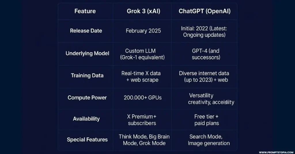 Key Features of Grok 3 and ChatGPT
